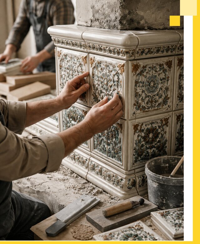 Изразцовые камины под ключ в Апатитах: проект и монтаж