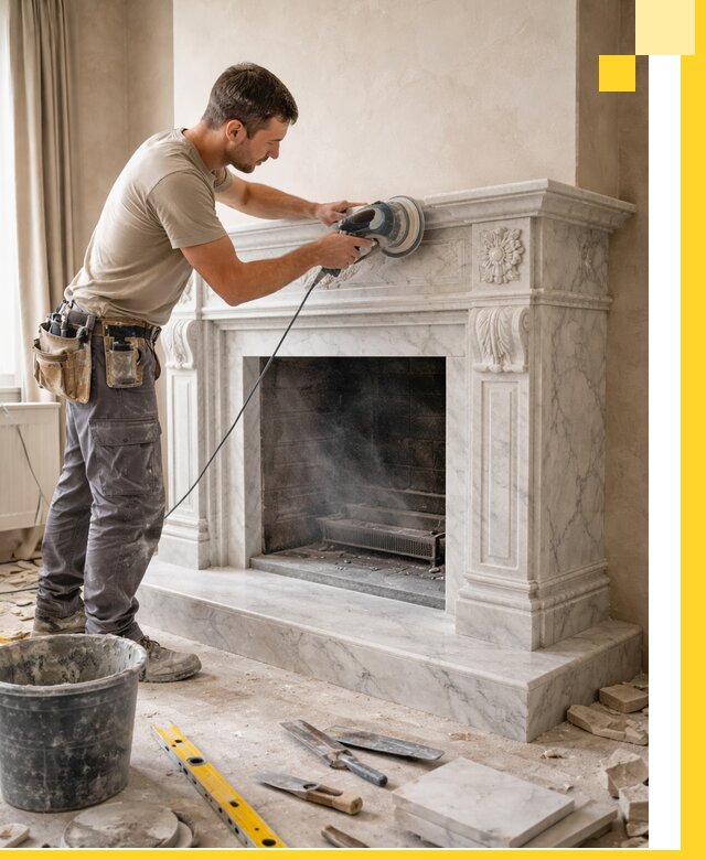 Изготовление и установка мраморных каминов в Апатитах под ключ