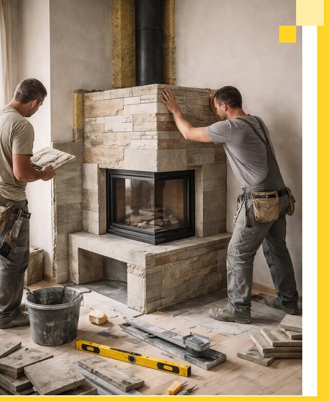 Угловые камины под ключ проект, монтаж и отделка в Апатитах