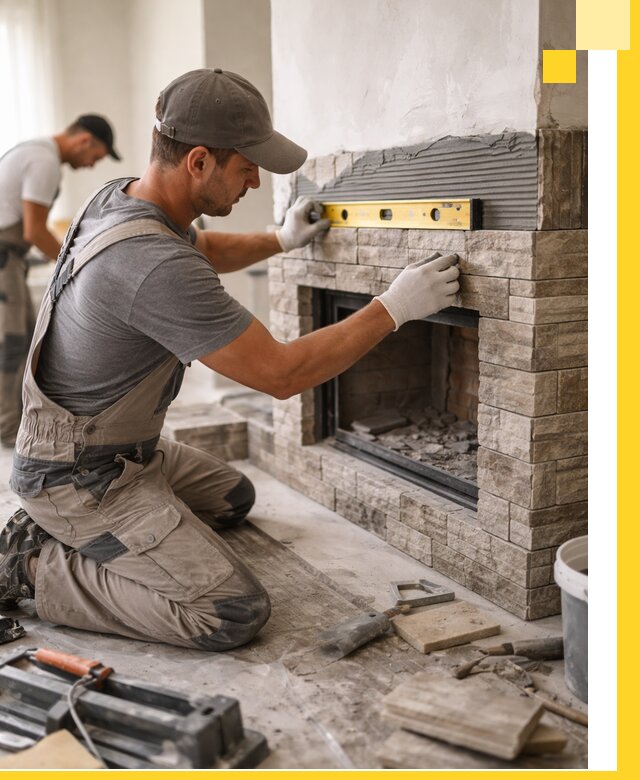 Облицовка каминов в Апатитах, монтаж и отделка натуральным камнем