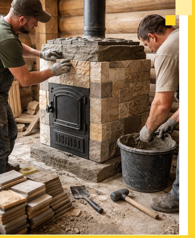 Облицовка банной печи под ключ в Апатитах: камень и плитка