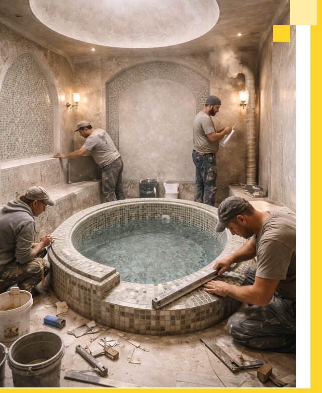 Профессиональное строительство хамама с бассейном в Апатитах под ключ